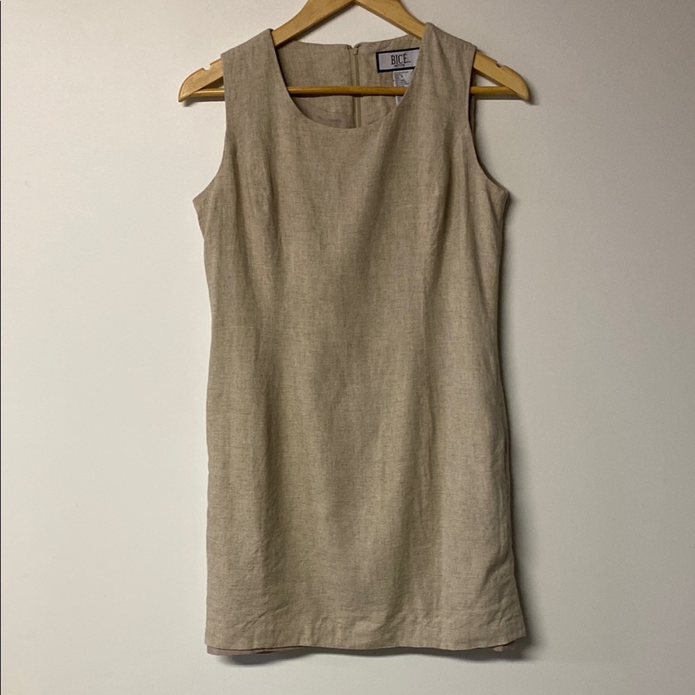 BICE Petites Tan Sheath Linen Blend Mini Dress Sleeveless